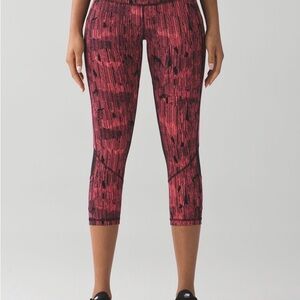 Lululemon Pace Rival Crop Down Pour Electric Coral Leggings